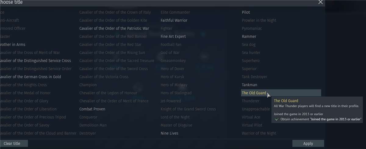 War Thunder account 2013 Old guard account 